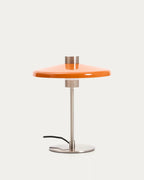 Lampada da tavolo Nuvira in metallo spazzolato grigio chiaro e paralume arancione