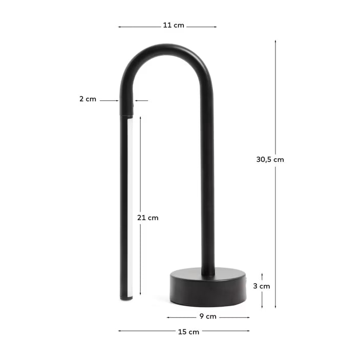 Lampada da tavolo portatile Bow in alluminio nero