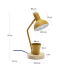 Lampada da scrivania Katia in legno e metallo senape