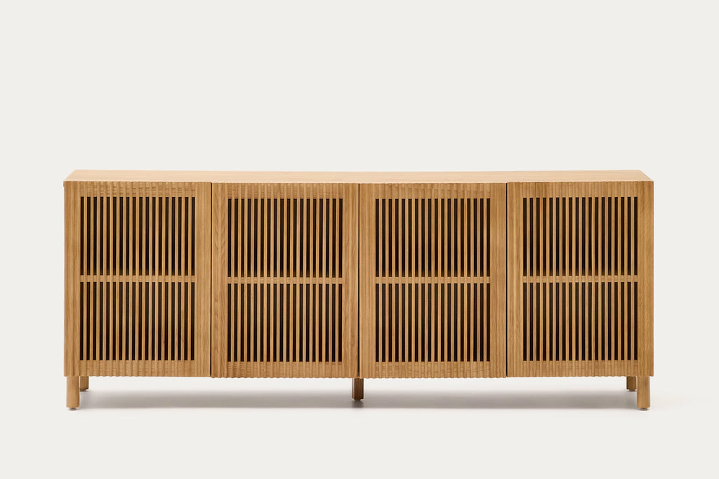 Credenza Beyla 4 ante in legno massiccio e impiallacciatura di rovere 180 x 71,5 cm FSC 100%