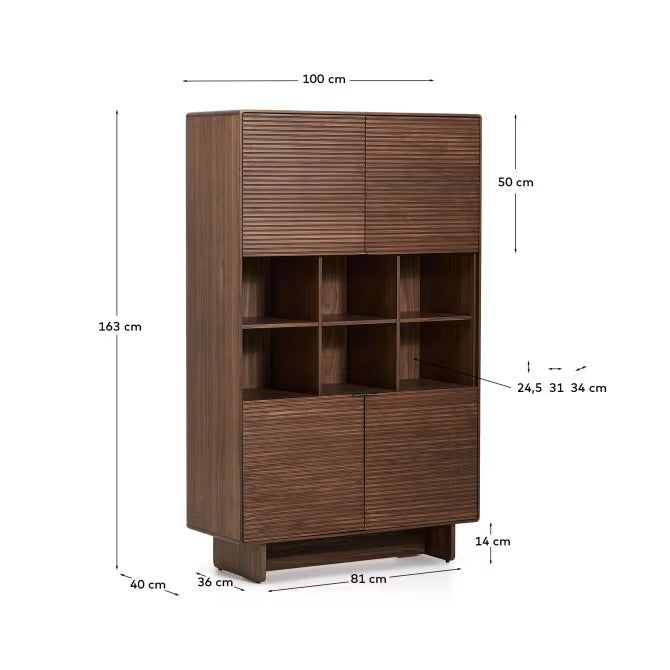 Credenza alta Norlen 4 ante in impiallacciato di noce FSC Mix Credit 100 x 163 cm