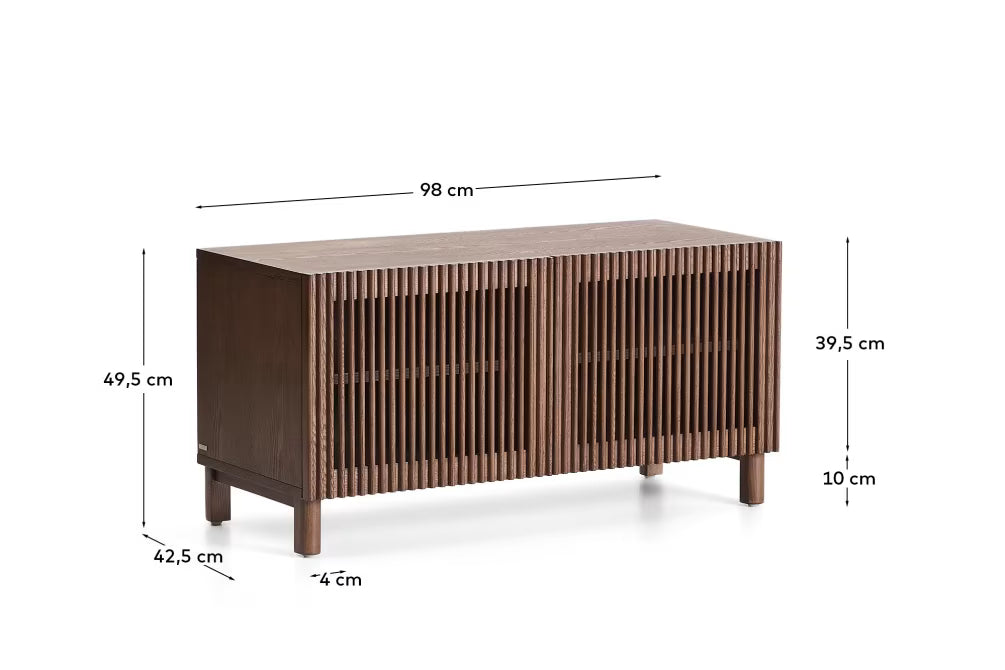 Scarpiera Beyla a 2 ante in impiallacciato e legno massiccio di frassino con finitura tono noce 98,5 cm