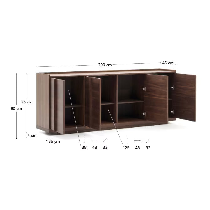 Credenza Onix di impiallacciatura in noce con finitura scura 200 x 80 cm FSC Mix Credit