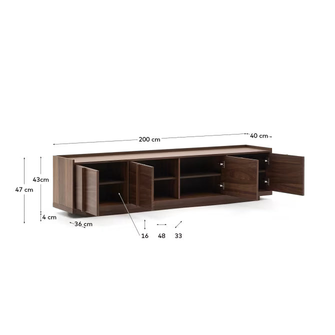 Mobile TV Onix di impiallacciatura in noce con finitura scura 200 x 45 cm FSC Mix Credit