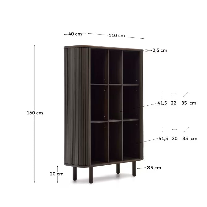 Credenza alta Mailen 2 porte in impiallacciatura di frassino con finitura scura 110 x 160 cm