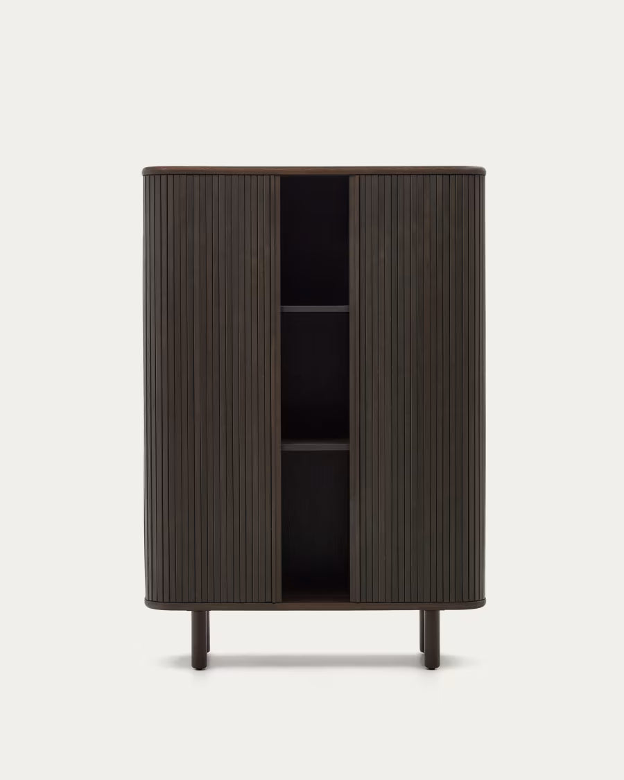 Credenza alta Mailen 2 porte in impiallacciatura di frassino con finitura scura 110 x 160 cm