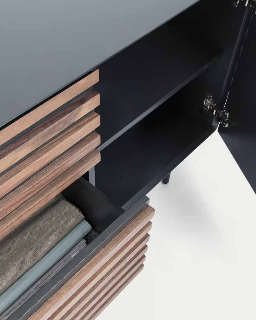 Credenza Kesia 2 ante impiallacciato noce e acciaio verniciato nero 162 x 74 cm