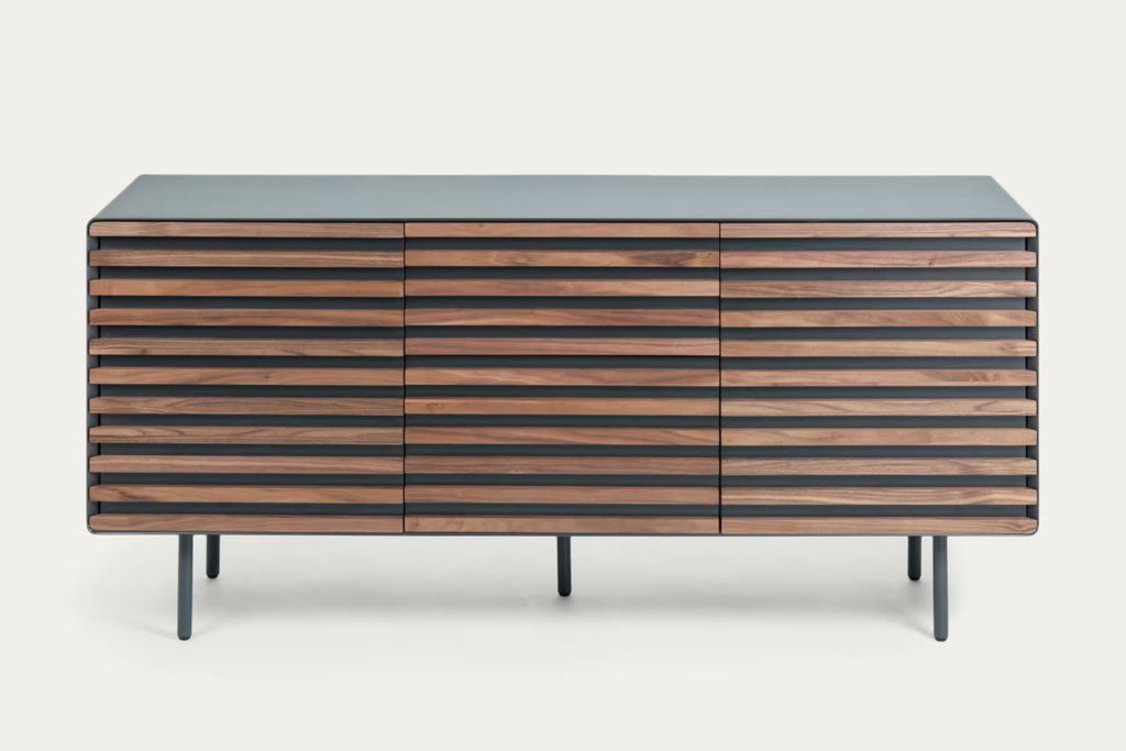 Credenza Kesia 2 ante impiallacciato noce e acciaio verniciato nero 162 x 74 cm