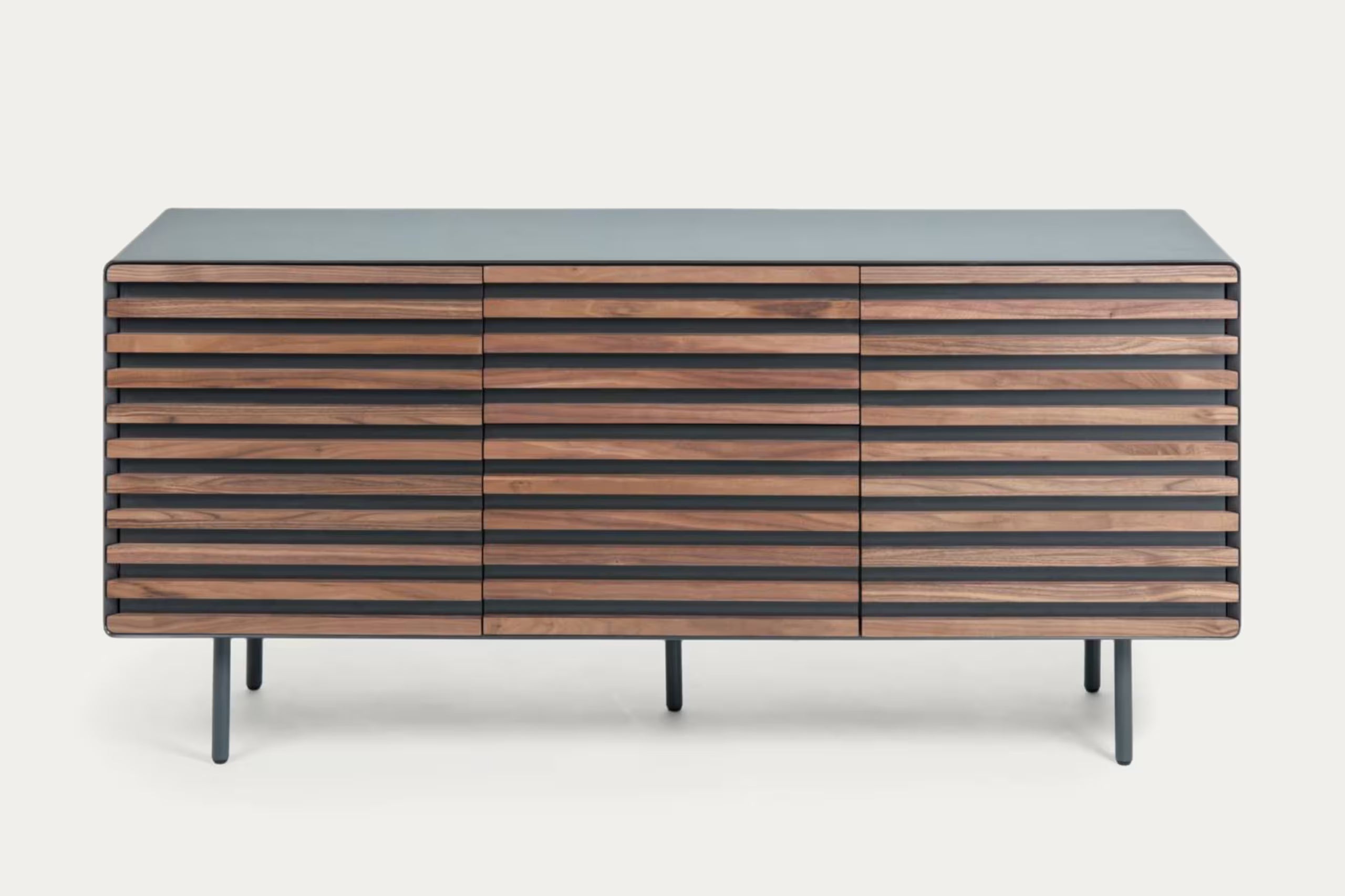 Credenza Kesia 2 ante impiallacciato noce e acciaio verniciato nero 162 x 74 cm