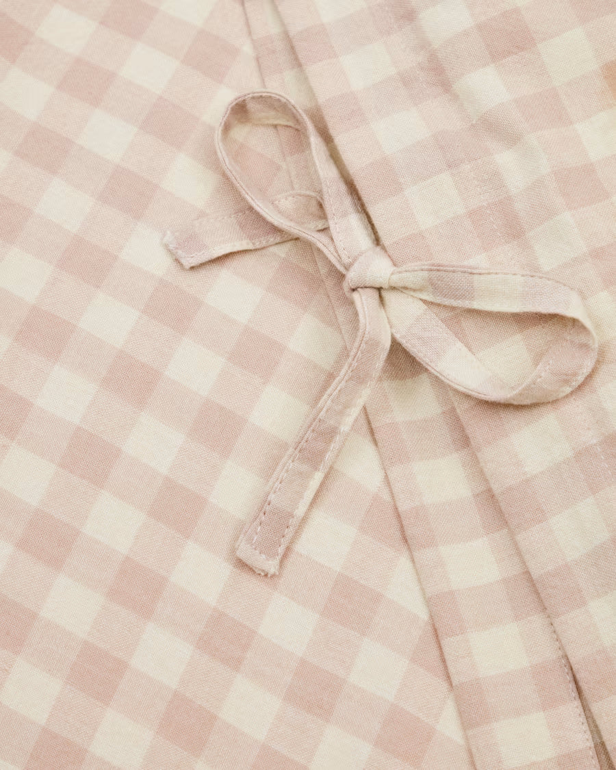 Set Yanil copripiumino, lenzuolo con angoli e federa 100% cotone a quadrati rosa e beige 70x140cm