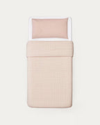 Set Yanil copripiumino, lenzuolo con angoli e federa 100% cotone a quadrati rosa e beige 70x140cm