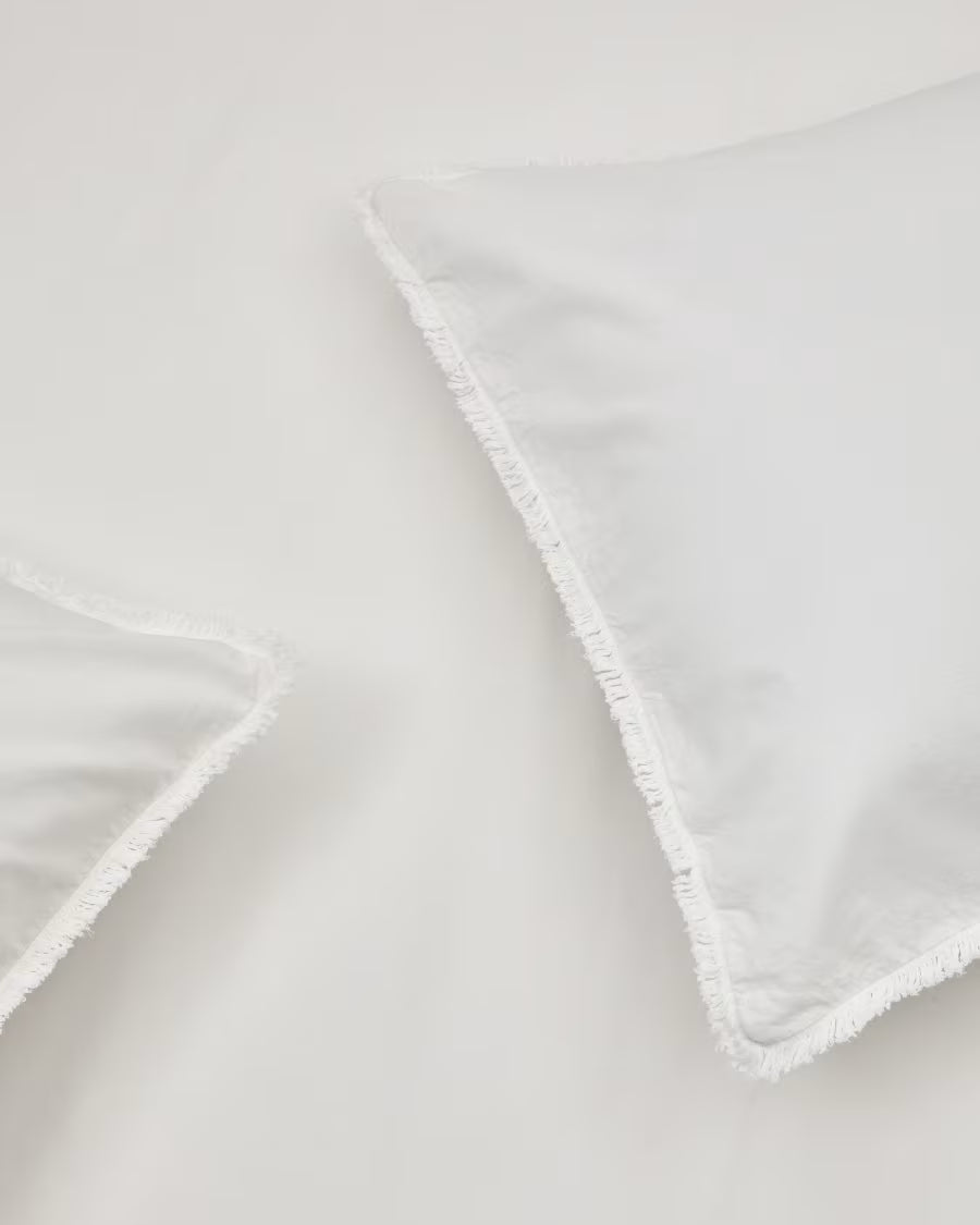 Set Sifinia copripiumino e federa 100% cotone percalle con frange écru letto 150 cm