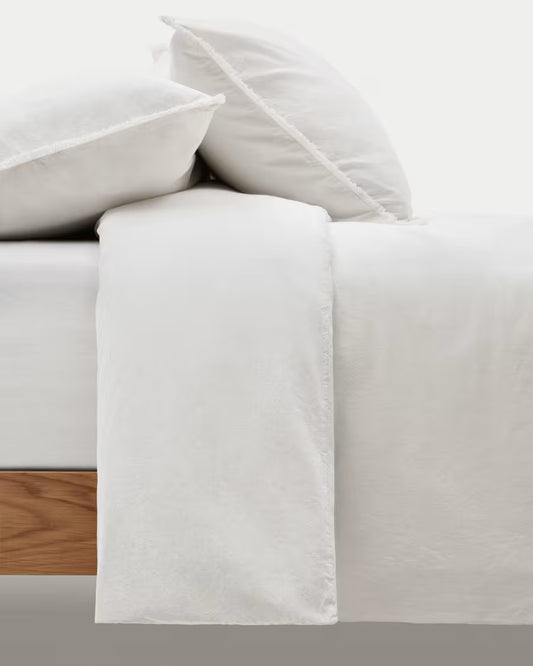 Set Sifinia copripiumino e federa 100% cotone percalle con frange écru letto 150 cm