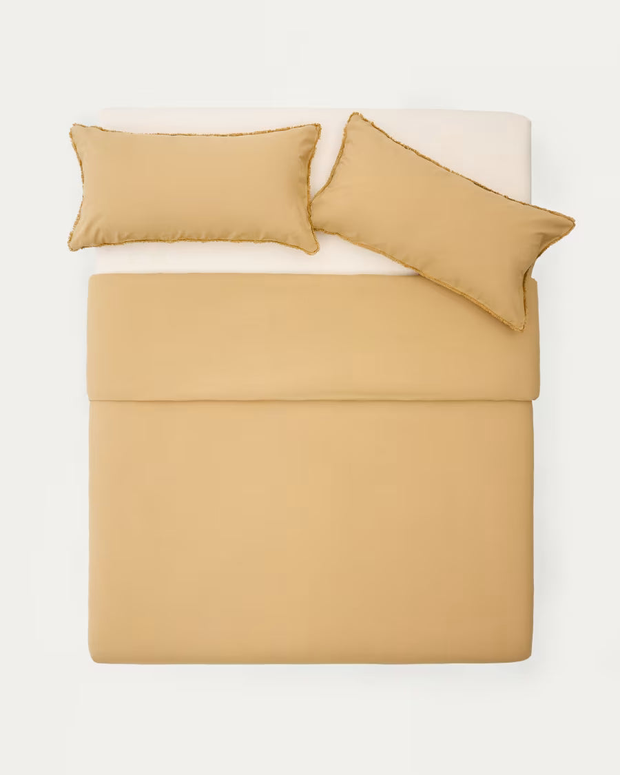 Set Sifinia copripiumino e federa 100% cotone percalle con frange mostarda letto 180 cm