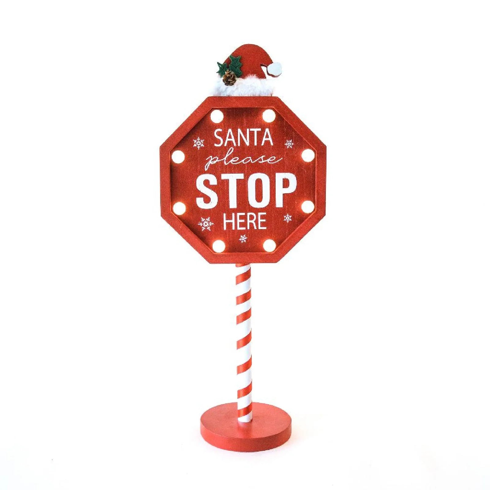 Cartello segnaletico natalizio in legno con luci a batteria