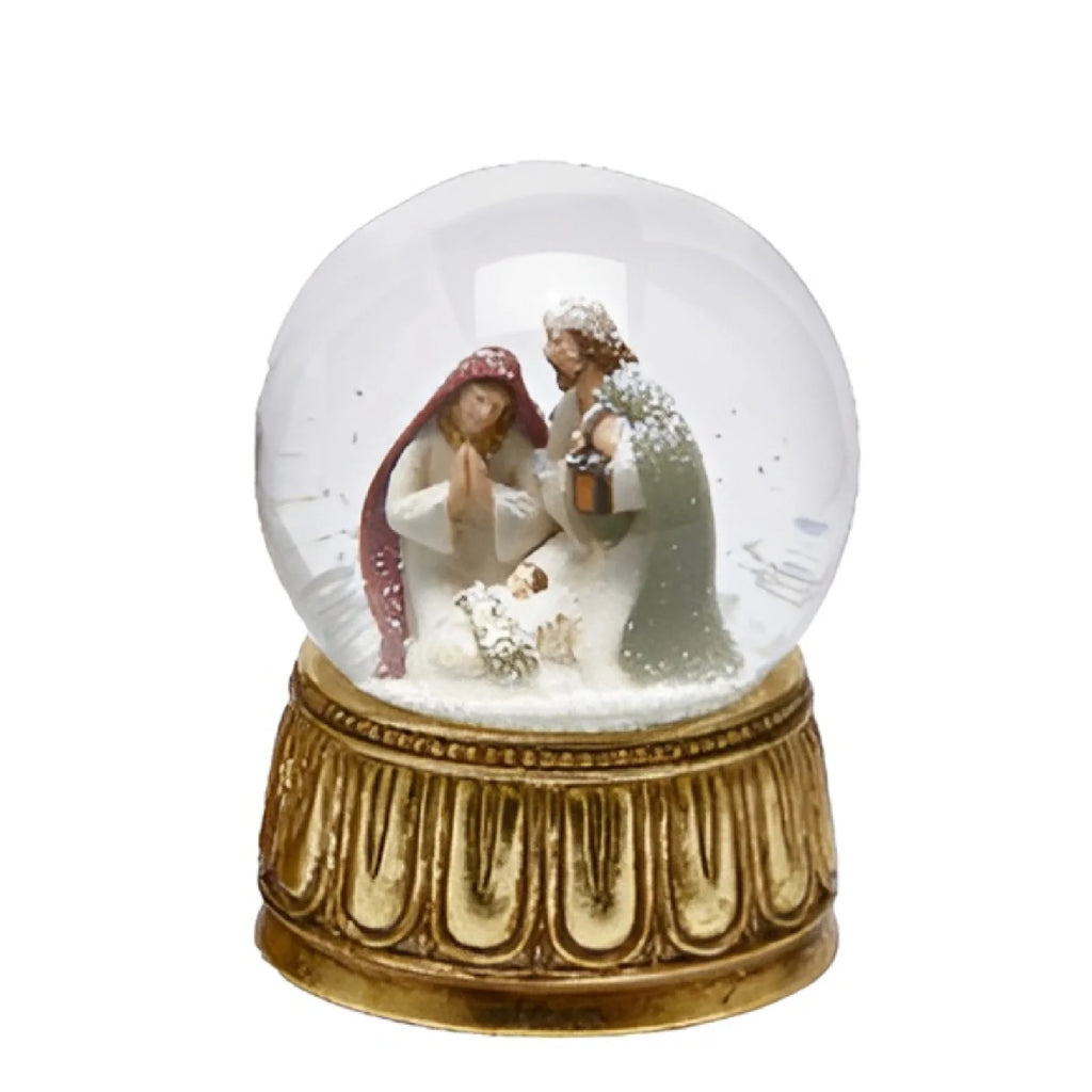 Sfera d'acqua con natività in preghiera e carillon h 14,5 cm