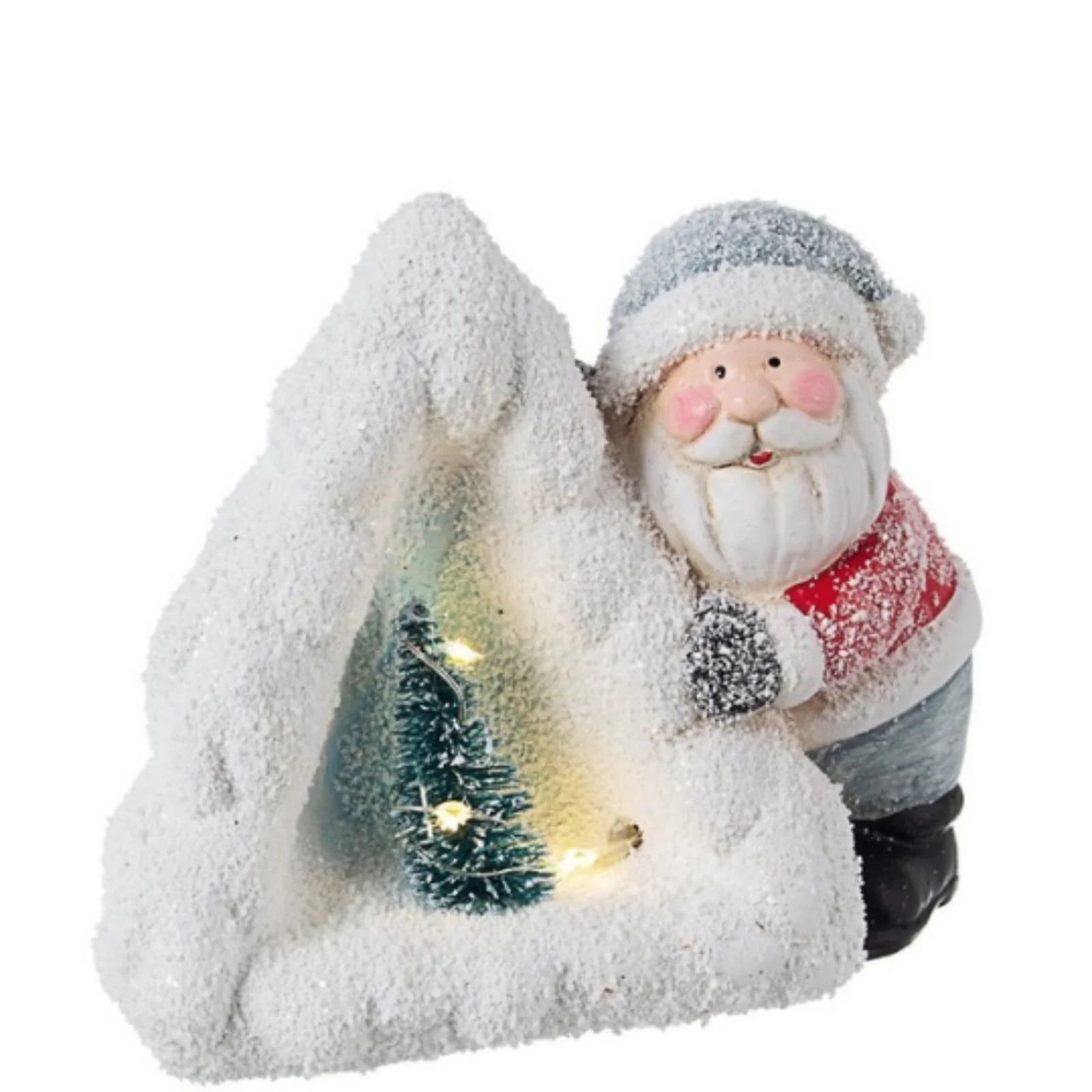 Babbo natale con pino e led in ceramica decorazioni natalizie