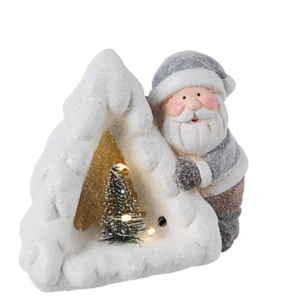 Babbo natale "Blizzard" con pino e led in ceramica