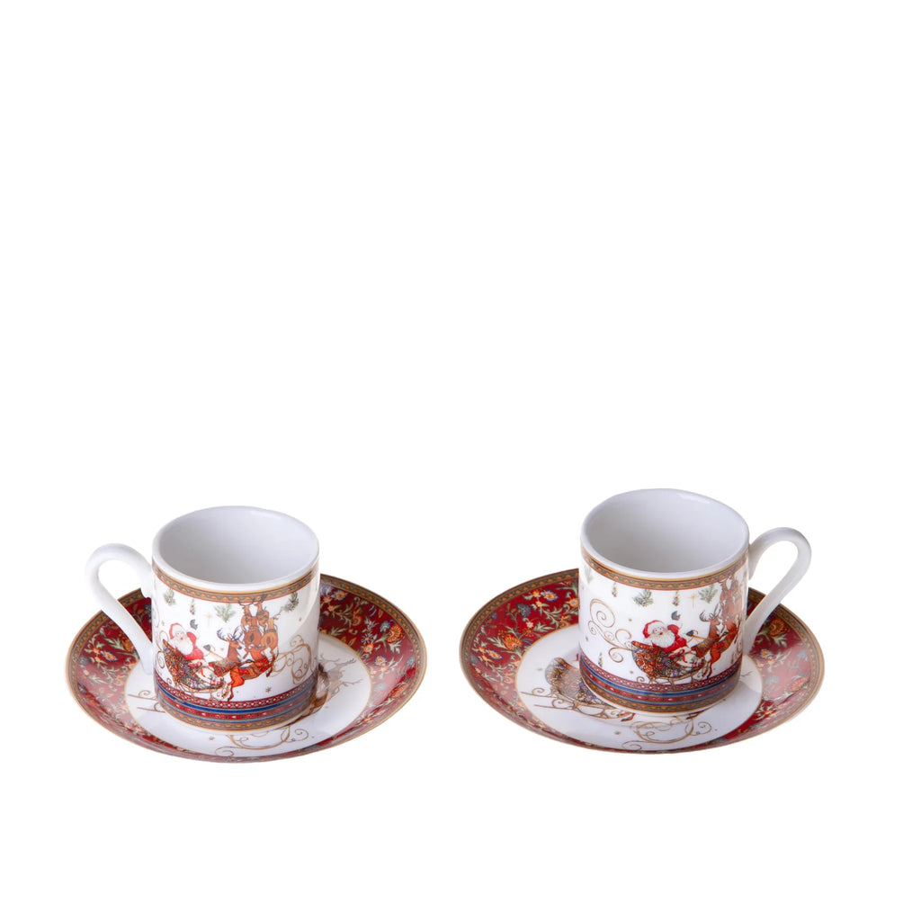 Set da 2 Tazze e piatti con disegnino Babbo Natale