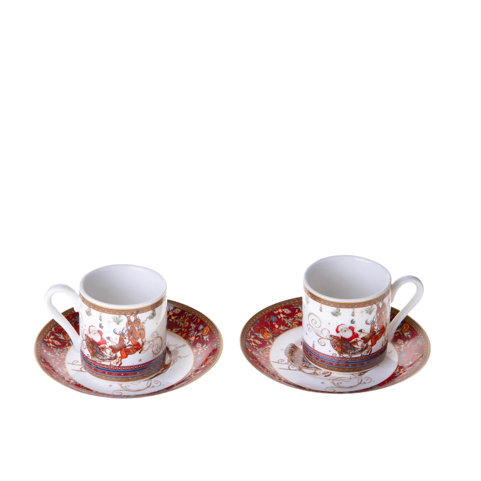 Set da 2 Tazze e piatti con disegnino Babbo Natale