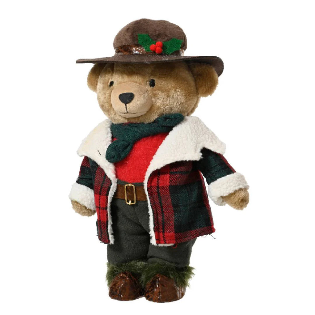 Orsacchiotto country con cappotto a quadri e cappello in poliestere da 31 cm