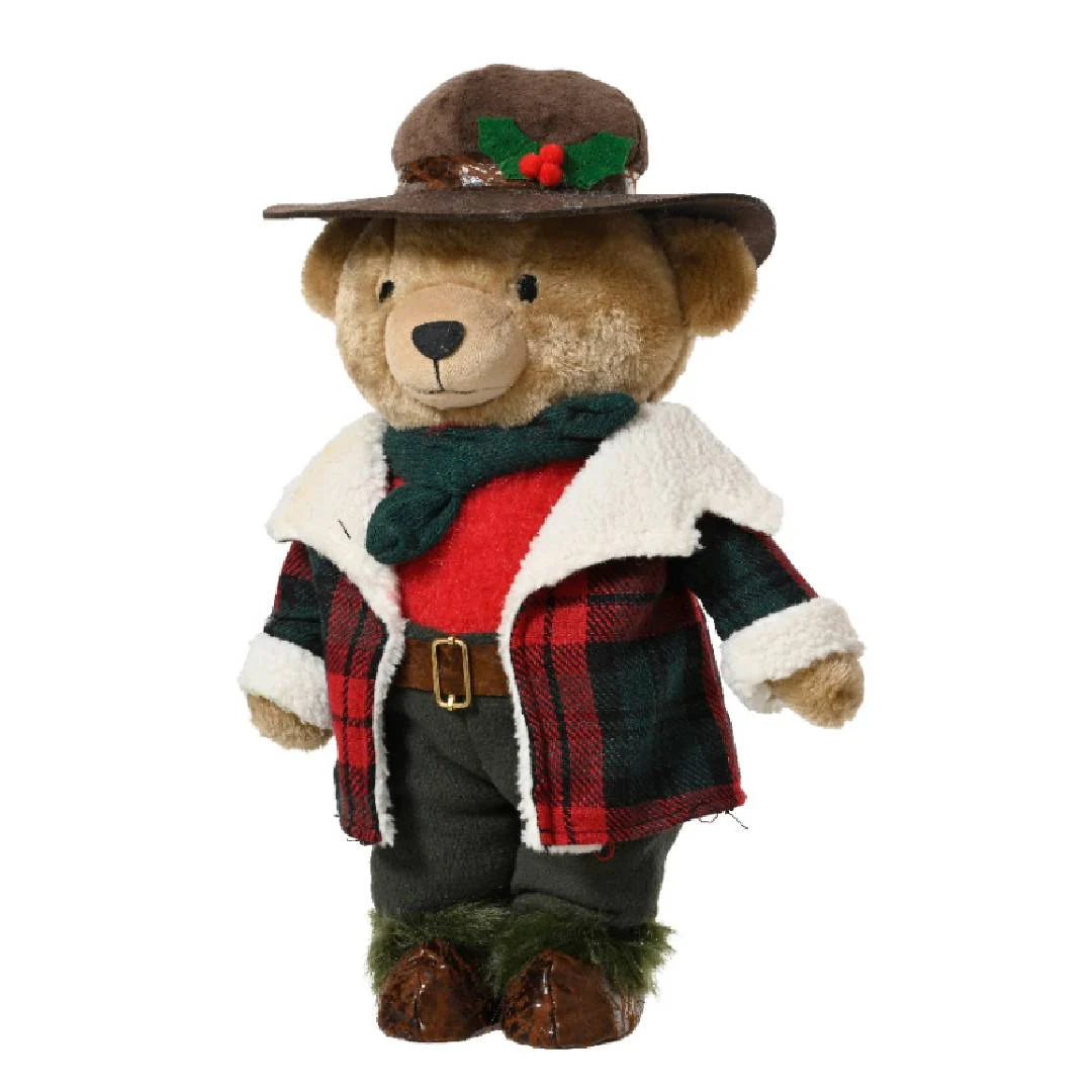 Orsacchiotto country con cappotto a quadri e cappello in poliestere da 31 cm