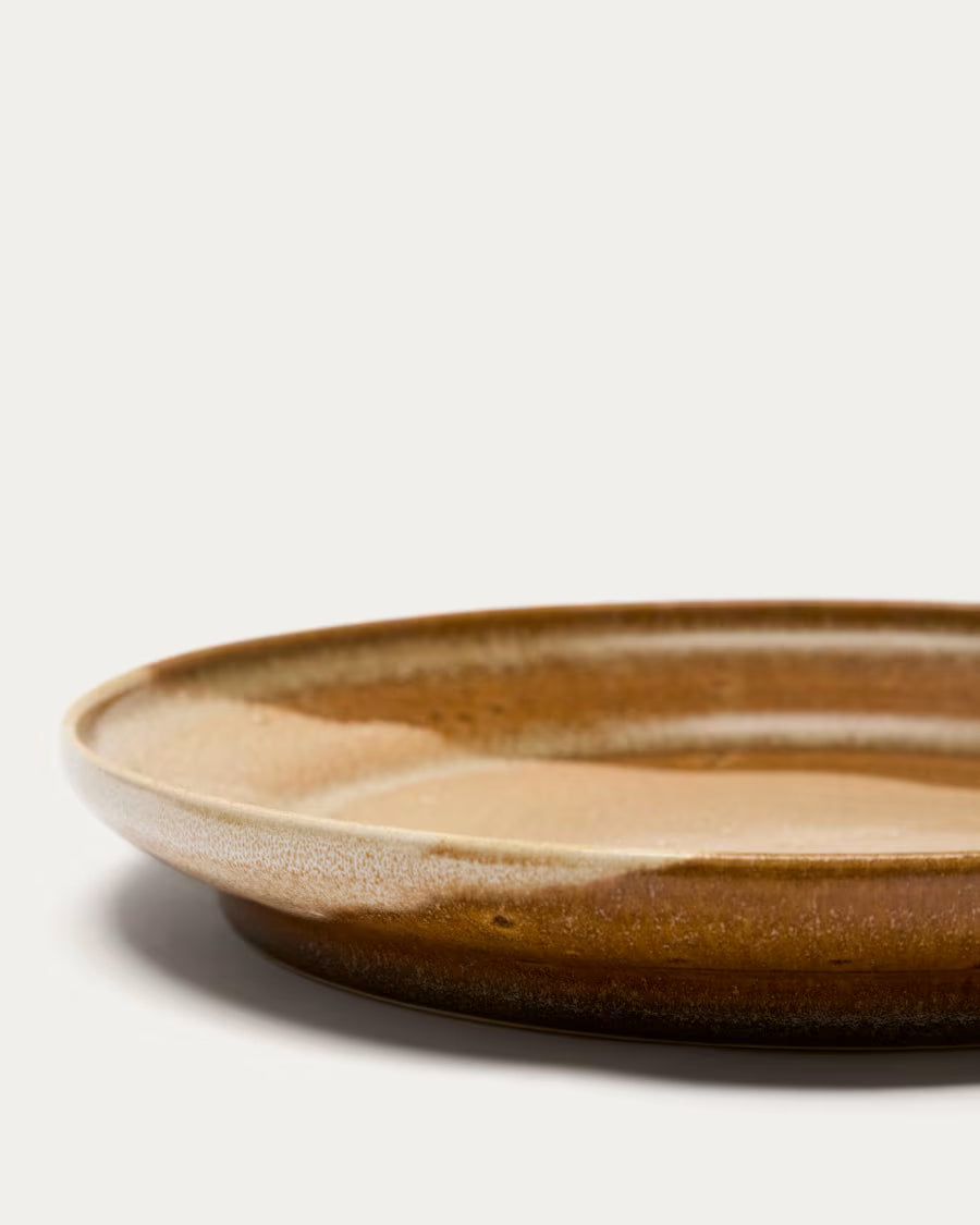 Piatto piano Nagoli in ceramica marrone