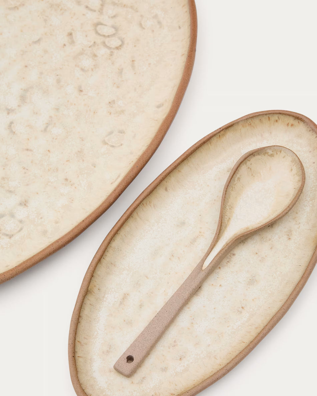Set Zunel di 2 piatti e 1 cucchiaio in ceramica beige