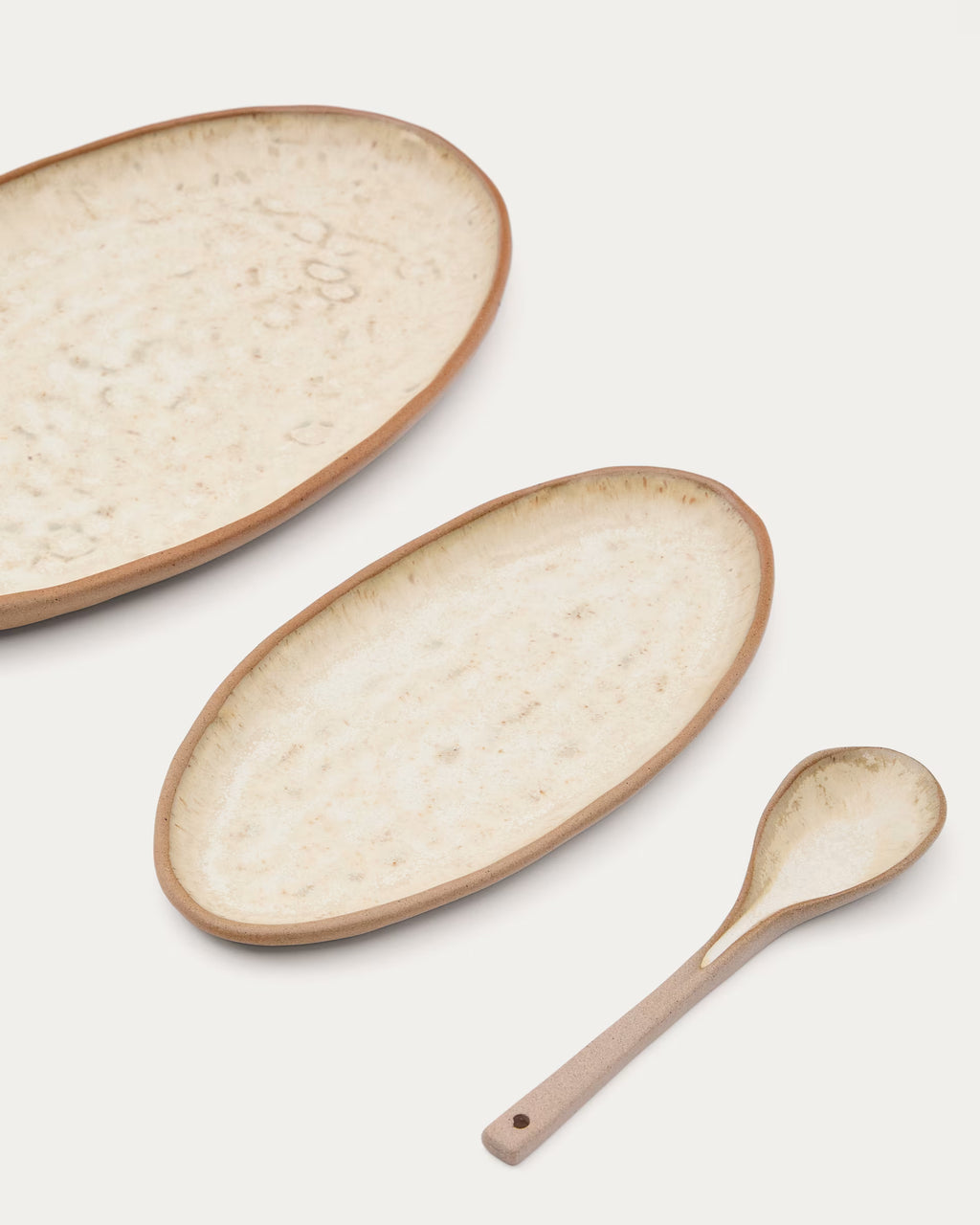 Set Zunel di 2 piatti e 1 cucchiaio in ceramica beige