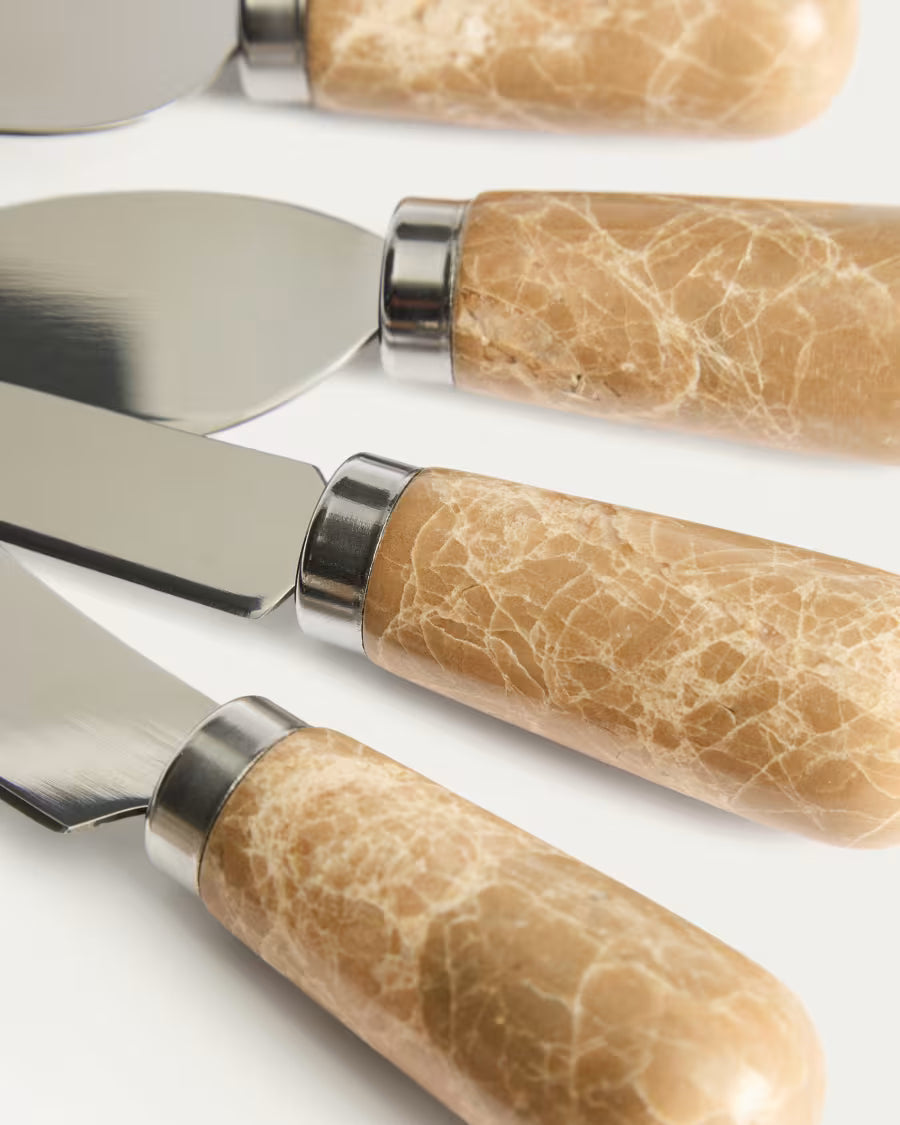 Set di 4 coltelli da formaggio Adoma in marmo beige e acciaio inox