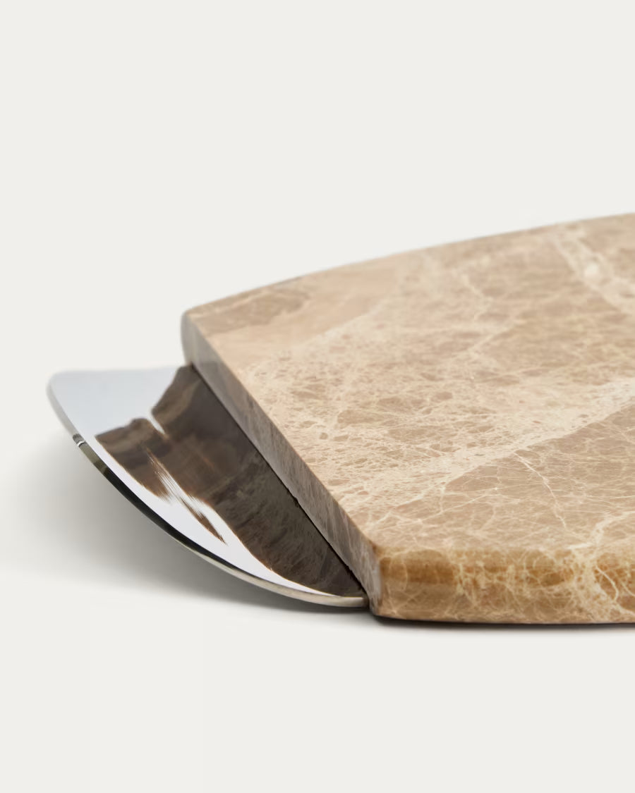 Tavola da servizio Adoma in marmo beige e metallo 39,5 cm