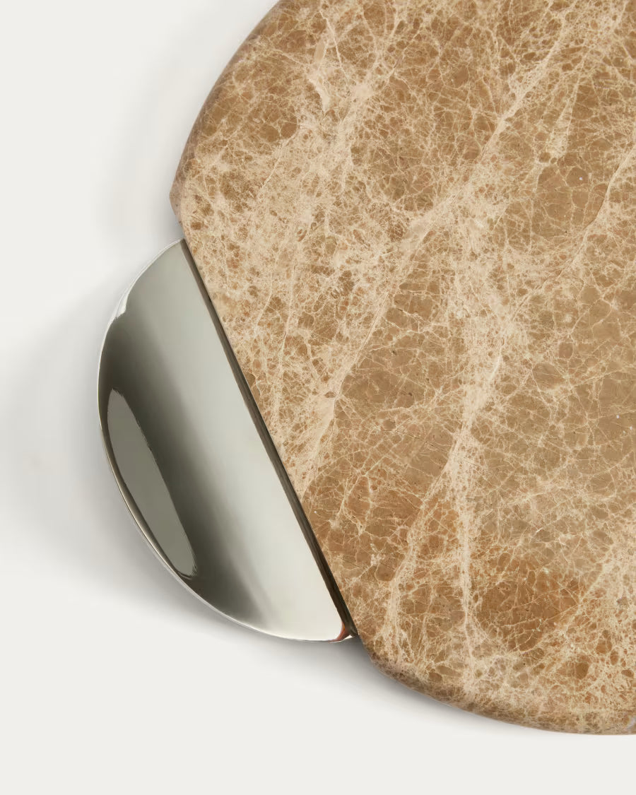 Tavola da servizio Adoma in marmo beige e metallo