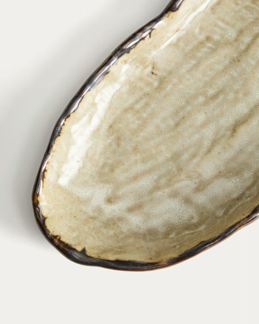 Vassoio Abela in ceramica marrone 13x32