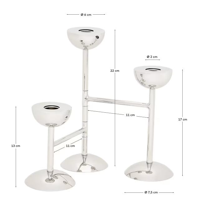 Candelabro triplo Nirela in acciaio inox 22 cm