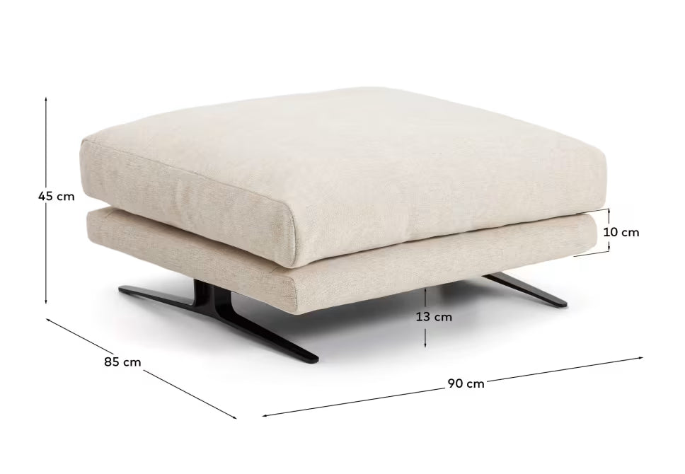 Poggiapiedi Veliro beige in ciniglia con gambe in acciaio finitura nera 85 x 90 cm FSC Mix Credit