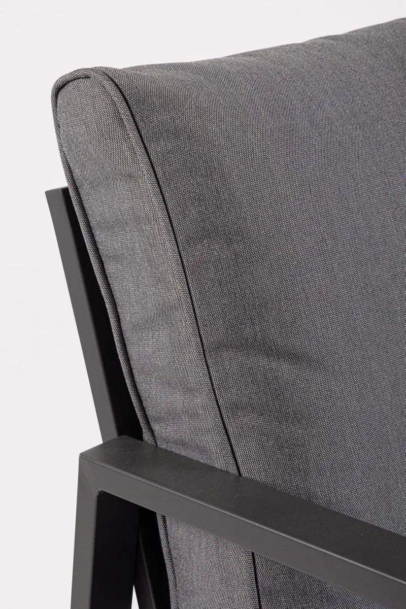 Set salotto HILDE con 1 divano, 2 poltroncine e 1 tavolino in alluminio antracite, con cuscini