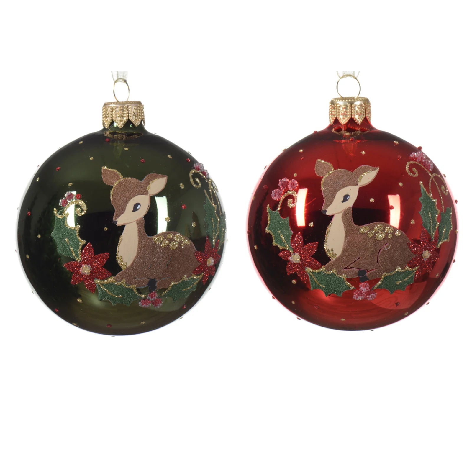 Set da 6 pezzi Palline per albero di Natale in vetro decorato verde e rosso da Ø 8 cm