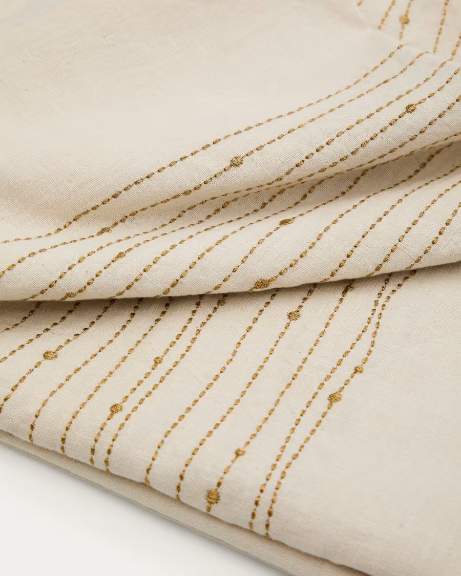 Tovaglia Flia in lino e cotone bianco con dettaglio ricamato di lurex dorato 250 X 150 cm