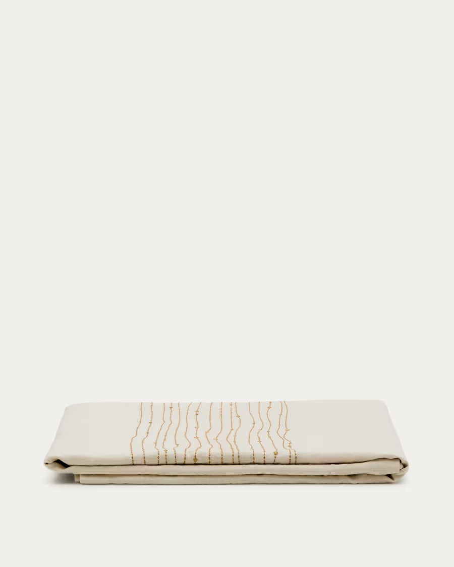 Tovaglia Flia in lino e cotone bianco con dettaglio ricamato di lurex dorato 250 X 150 cm