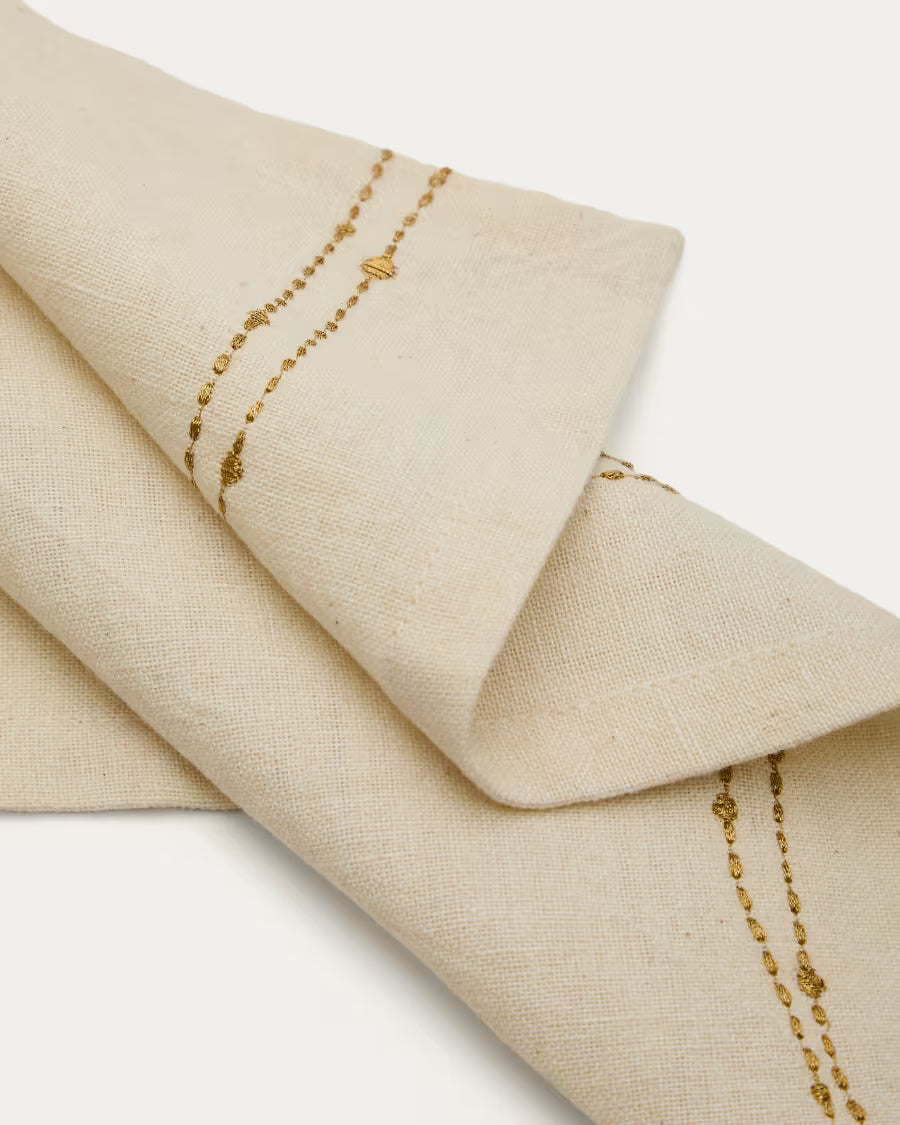 Set Flia di 2 tovaglioli in lino e cotone bianco con dettaglio ricamato di lurex dorato