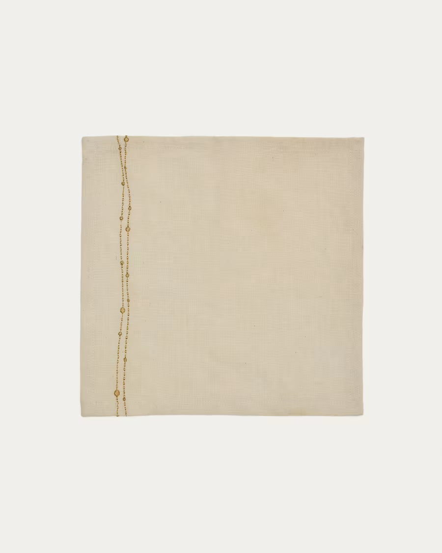 Set Flia di 2 tovaglioli in lino e cotone bianco con dettaglio ricamato di lurex dorato