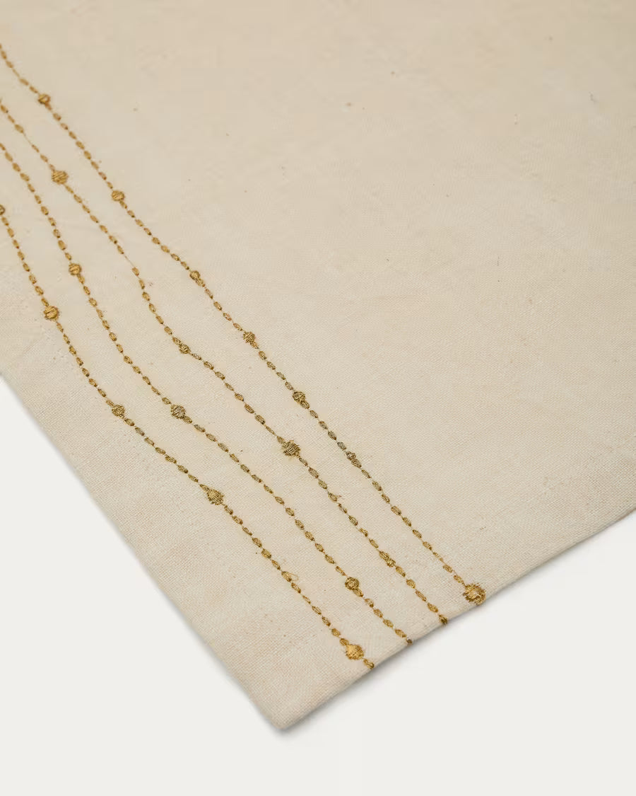 Set Flia di 2 tovagliette in lino e cotone bianco con dettaglio ricamato di lurex dorato