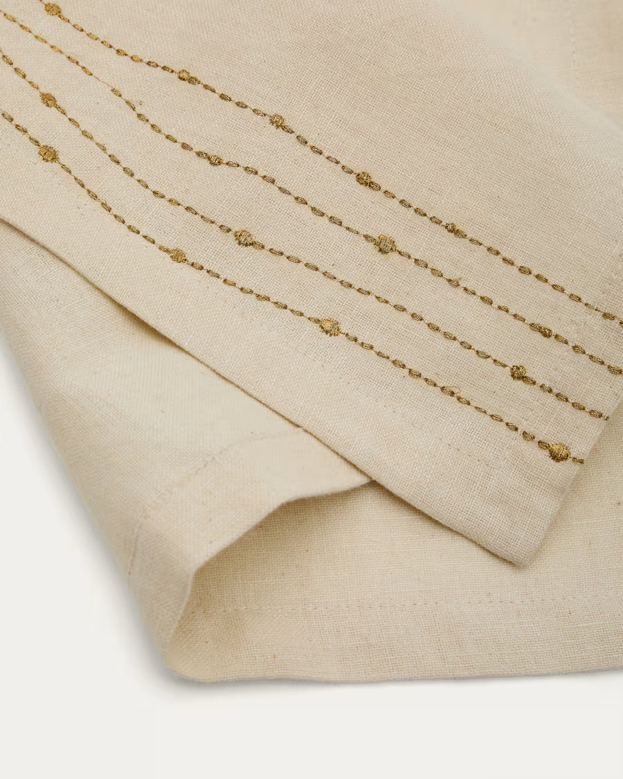 Set Flia di 2 tovagliette in lino e cotone bianco con dettaglio ricamato di lurex dorato