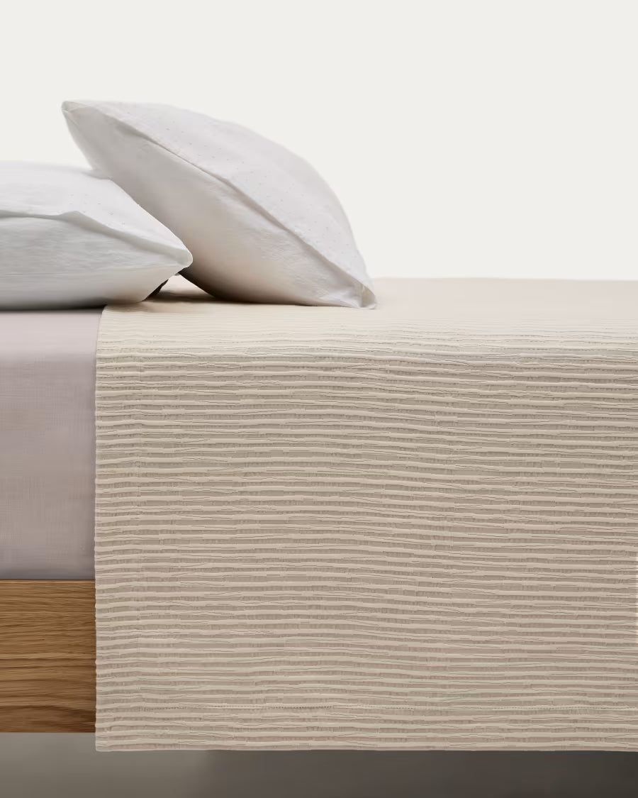 Copriletto Vindi 100% cotone ecrù con righe fantasia per letto 90/135 cm