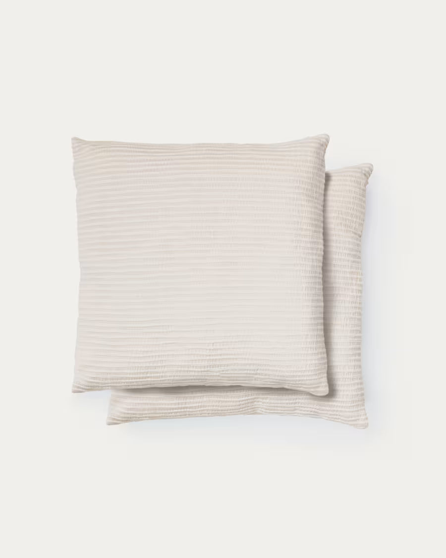 Set Vindi di 2 copricuscini 100% cotone ecrù con fantasia a righe 50 x 50 cm