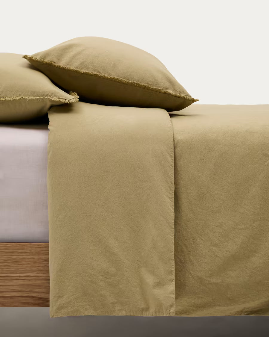 Set copripiumino e federa Sifinia 100% cotone percalle con frange verde letto 90 cm