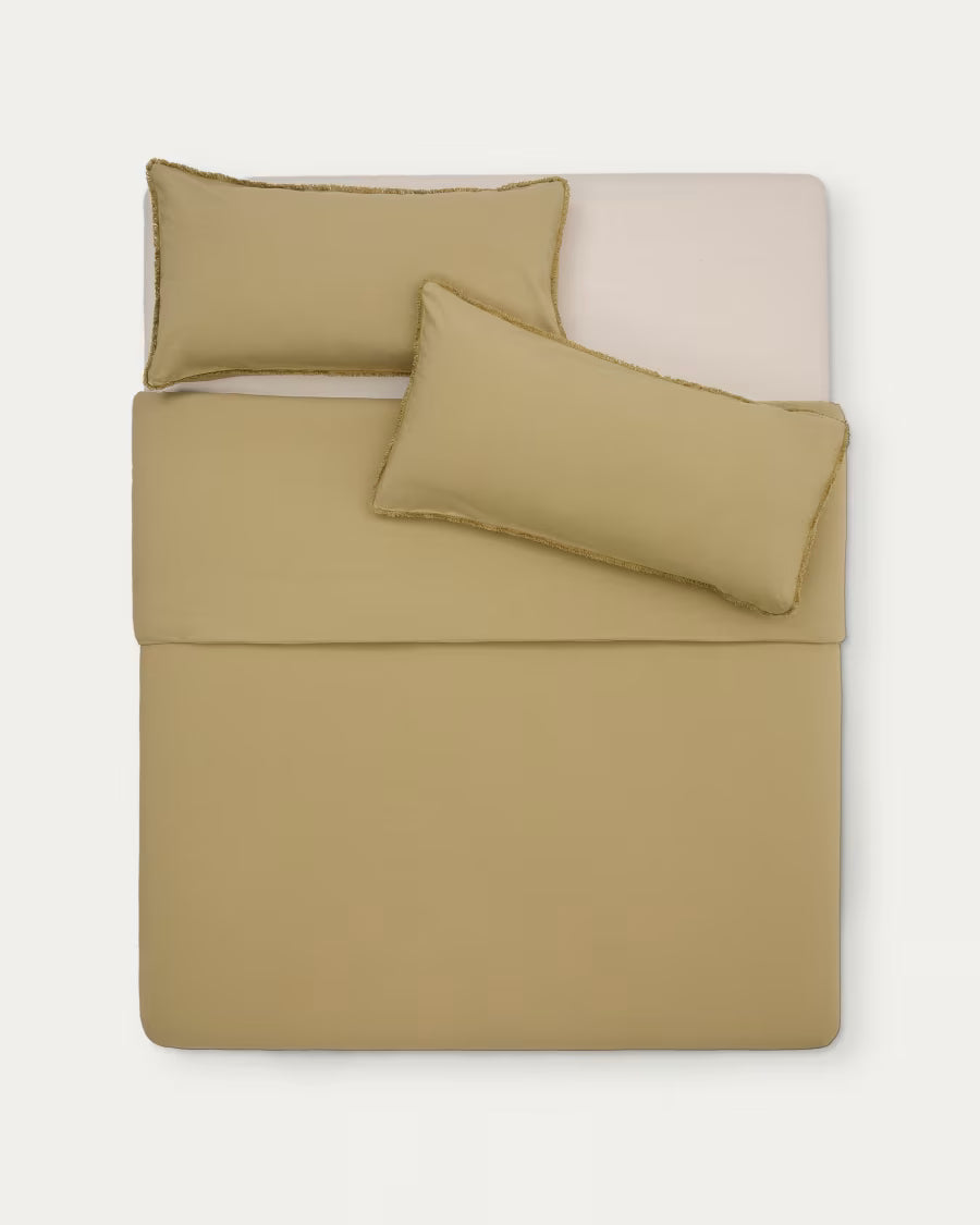 Set copripiumino e federa Sifinia 100% cotone percalle con frange verde letto 180 cm