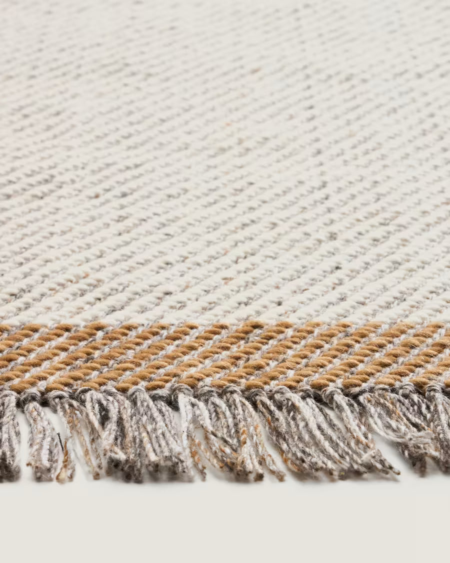 Tappeto Brina in lana jacquard a spina di pesce beige 300 x 200 cm