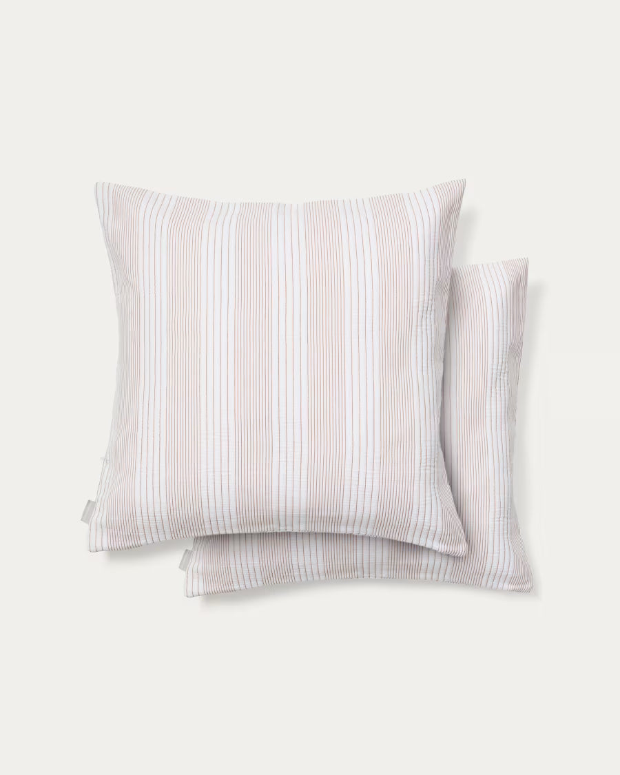 Set Macie di 2 fodere per cuscino 100% cotone a righe rosse e beige 50 x 50 cm