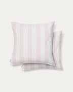 Set Macie di 2 fodere per cuscino 100% cotone a righe rosse e beige 50 x 50 cm